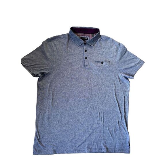 Ted Baker Mens Blue Short Sleeve Button-Down Collar Polo Shirt Size 6 M - Picture 1 of 9